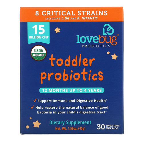 LoveBug Probiotics  Toddler Probiotics  12 Months Up To 4 Years  15 Billion CFU  30 Single Serve Stick Packs