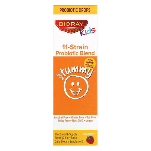 Bioray, Kids, NDF Tummy, 11-Strain Probiotic Blend, Raspberry Flavor, 2 fl oz (60 ml)