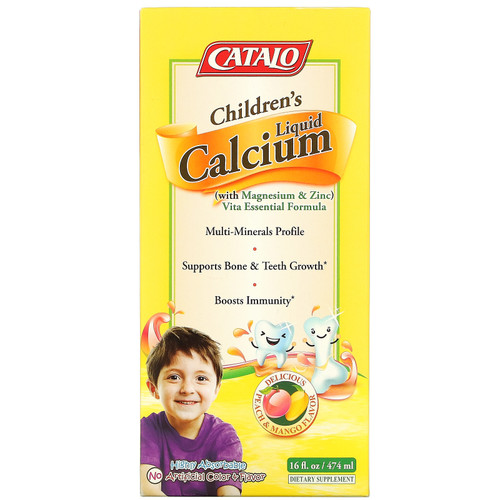 Catalo Naturals  Children's Liquid Calcium with Magnesium & Zinc  Peach and Mango  16 fl oz (474 ml)