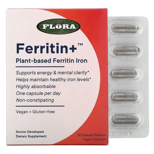 Flora  Ferritin+  Plant-Based Ferritin Iron  30 Delayed Release Vegan Capsules