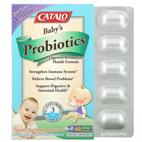 Catalo Naturals  Baby's Probiotics  Digestive & Immune Health Formula  1 Month+  3 Billion CFU  60 Vegetarian Capsules