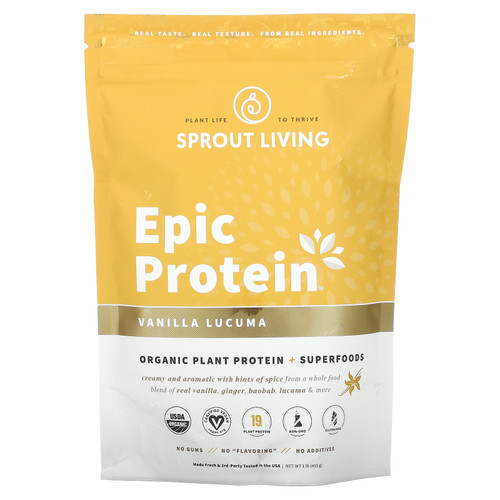 Sprout Living  Epic Protein  Organic Plant Protein + Superfoods  Vanilla Lucuma  1 lb (455 g)