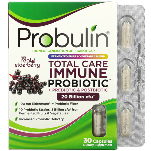 Probulin  Total Care Immune Probiotic + Prebiotic & Postbiotic with Real Elderberry  20 Billion CFU  30 Capsules