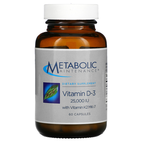 Metabolic Maintenance  Vitamin D-3 with Vitamin K2 MK-7  625 mcg (25 000 IU)  60 Capsules