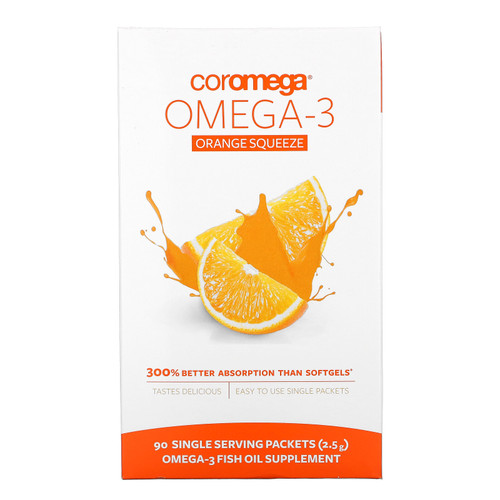 Coromega  Omega-3 Orange Squeeze  90 Packets  2.5 g Each