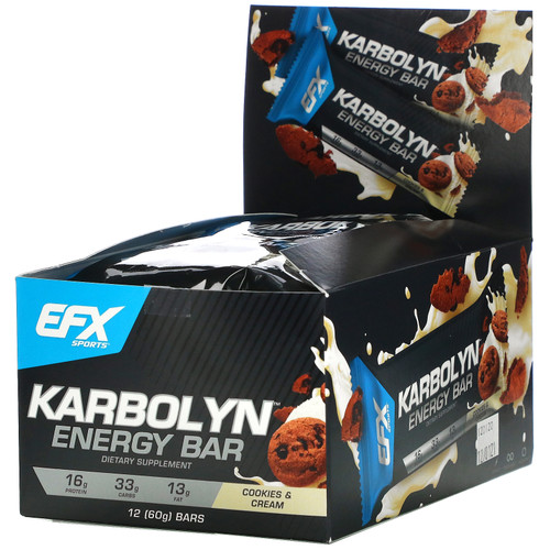 EFX Sports  Karbolyn Energy Bar  Cookies & Cream  12 Bars  2.12 (60 g) Each