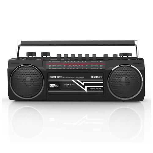 Retro AM/FM/SW Radio + Cassette Boombox with Bluetooth and USB/SDHC Playback  Black
