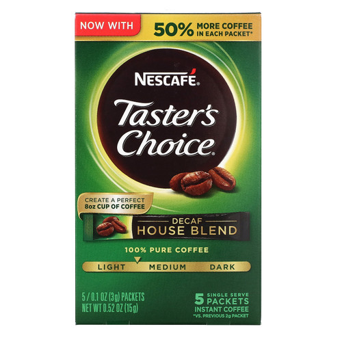 NescafÃ©, Tasters Choice, Decaf House Blend, Medium Light Roast, 5 Packets, 0.1 oz (3 g) Each
