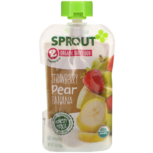 Sprout Organic  Baby Food  6 Months & Up  Strawberry  Pear  Banana  3.5 oz (99 g)