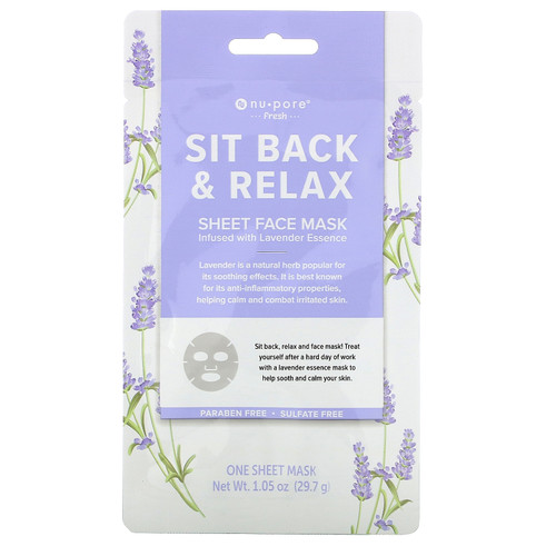 Nu-Pore  Sit Back & Relax Beauty Sheet Face Mask  Lavender  1 Sheet  1.05 oz (29.7 g)