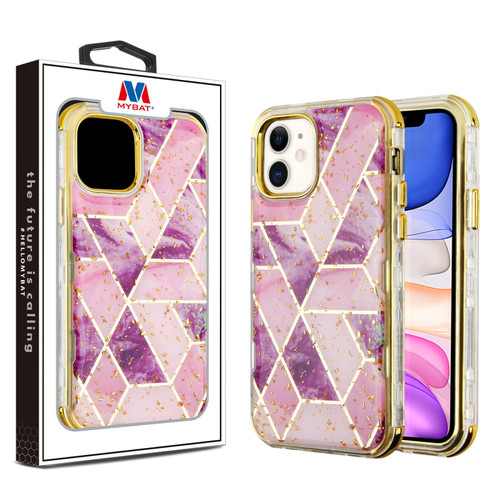 MYBAT Electroplated Purple Marble/Electroplating Gold TUFF Kleer Hybrid Case (with Package)