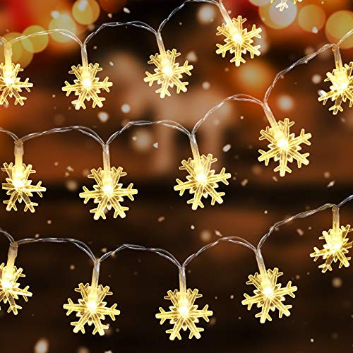 Christmas String Lights 16.4 ft 50 LED Snowflake Lights String Battery Operated Fairy Lights Indoor Outdoor Celebration Light for Xmas Garden Patio Bedroom Party (Warm White)
