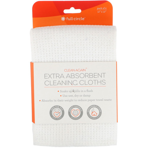 Full Circle  Clean Again  Extra Absorbing Cleaning Cloths  2 Pack  12" x 12" Each