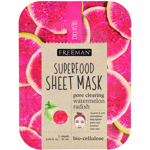 Freeman Beauty  Superfood Beauty Sheet Mask  Pore Clearing Watermelon Radish  1 Mask  0.84 fl oz (25 ml)