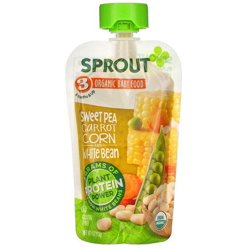 Sprout Organic  Baby Food  8 Months & Up  Sweet Pea  Carrot  Corn And White Bean  4 oz ( 113 g)