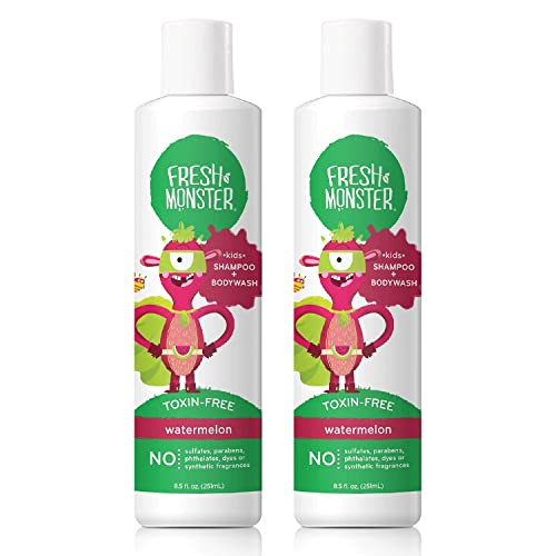 Fresh Monster 2-in-1 Kids Shampoo & Body Wash  Toxin-Free  Hypoallergenic  Natural Shampoo & Body Wash for Kids  Watermelon (2 Pack  8.5oz/each)