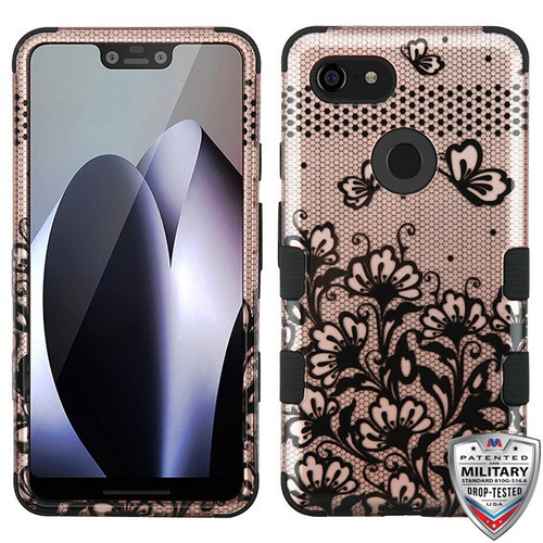 MYBAT Black Lace Flowers (2D Rose Gold)/Black TUFF Hybrid Phone Protector Cover for Pixel 3 XL