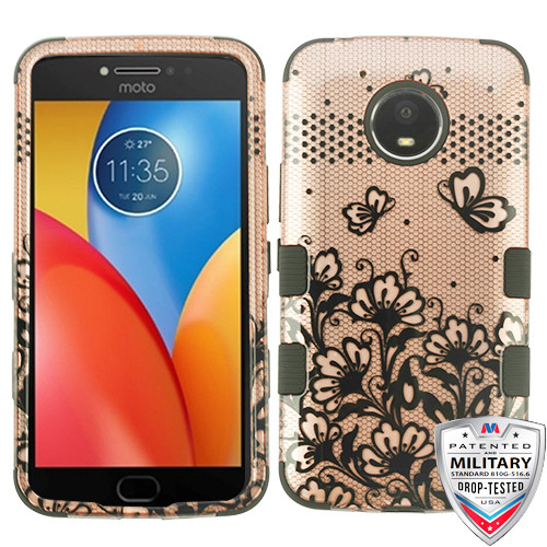 MYBAT Black Lace Flowers (2D Rose Gold)/Black TUFF Hybrid Phone Protector Cover for XT1773 (Moto E4 Plus)