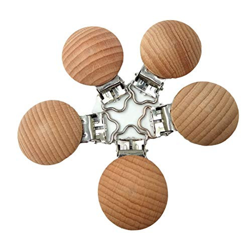 5pcs Natural Beech Wood Pacifier Clips Teething Grasping Toy Suspender Clips Charm Antique DIY Wooden Pacifier Chain Accessory (3.5cm/5pcs)