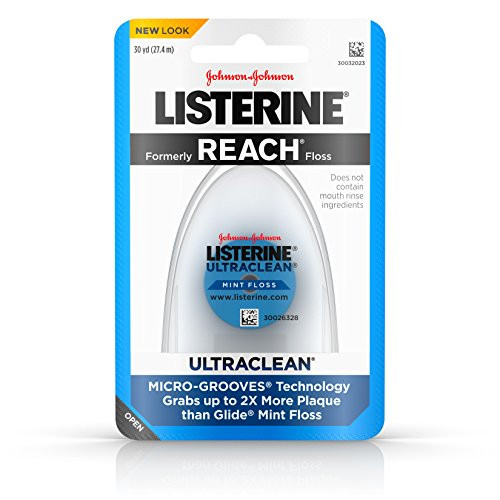 Listerine Ultraclean Waxed Dental Floss  Shred-Resistant  & Textured Floss for Oral Care  Mint-Flavored  30 yds