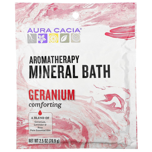 Aura Cacia  Aromatherapy Mineral Bath  Comforting Geranium  2.5 oz (70.9 g)