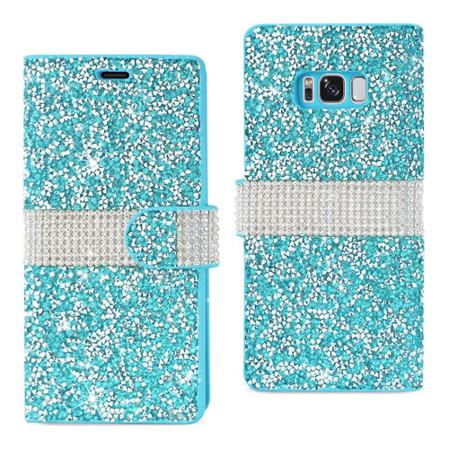 REIKO DIAMOND RHINESTONE WALLET CASE FOR SAMSUNG GALAXY S8 EDGE IN BLUE