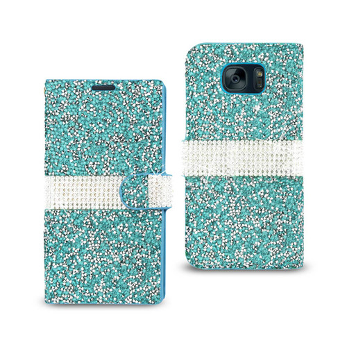 REIKO DIAMOND RHINESTONE WALLET CASE FOR SAMSUNG GALAXY S7 EDGE - BLUE