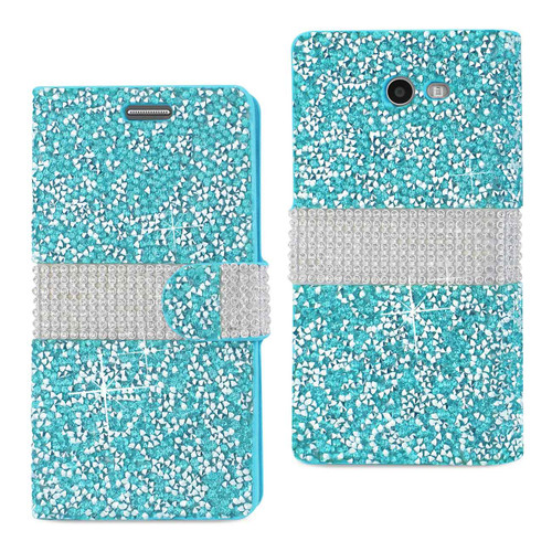 Reiko Samsung Galaxy J3 Emerge Diamond Rhinestone Wallet Case In Blue