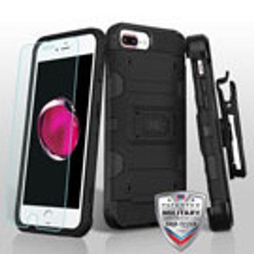 MYBAT Black/Black 3-in-1 Storm Tank Hybrid Protector Cover Combo  (with Black Holster)(Tempered Glass Screen Protector)