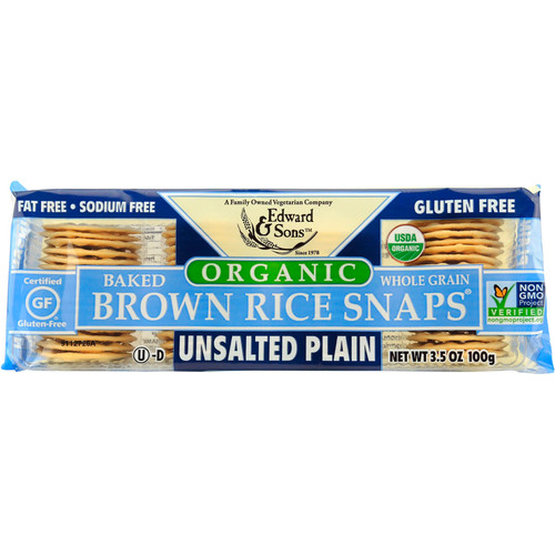 Edward & Sons  Organic  Baked Whole Grain Brown Rice Snaps  Unsalted Plain  3.5 oz (100 g)