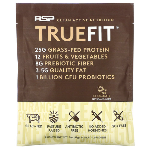 RSP Nutrition  TrueFit  Grass-Fed Whey Protein Shake with Fruits & Veggies  Chocolate  1.7 oz (49 g)