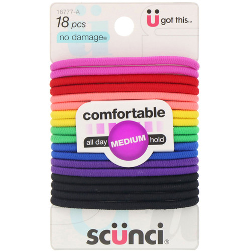 Scunci  No Damage Elastics  Comfortable  All Day Medium Hold  Bright  18 Pieces