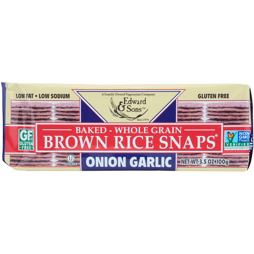 Edward & Sons  Baked Whole Grain Brown Rice Snaps  Onion Garlic  3.5 oz (100 g)