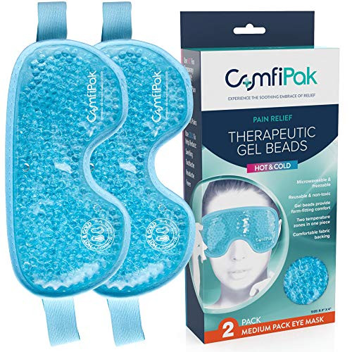 Gel Eye Mask for Sleeping  2 Pack - Reusable Hot and Cold Compress - Gel Bead Therapy for Migraine  Sleep  Puffy Eyes  Headache Relief – Ice Pack or Heat Pack – by ComfiPak