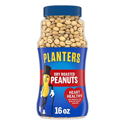 PLANTERS Dry Roasted Peanuts, 16 oz. Resealable Plastic Jars Pack of 2, Peanuts