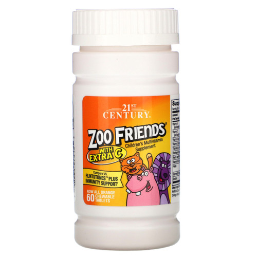 21st Century  Zoo Friends with Extra C  Orange  60 Chewable Tablets