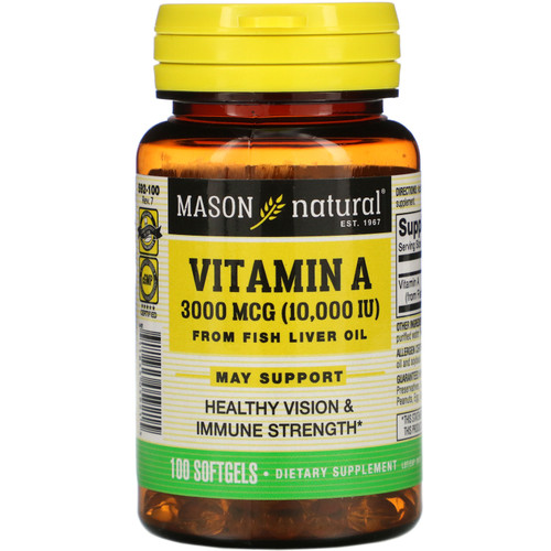 Mason Natural  Vitamin A from Fish Liver Oil  3 000 mcg (10 000 IU)  100 Softgels