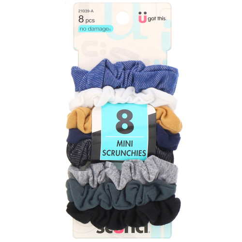 Scunci  No Damage  Mini Scrunchies  Assorted Denim Colors  8 Pieces