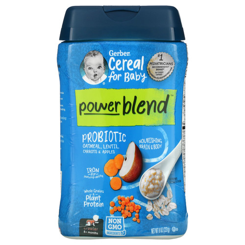 Gerber  Powerblend Cereal for Baby  Probiotic Oatmeal  Lentil  Carrots & Apples  8+ Months  8 oz (227 g)