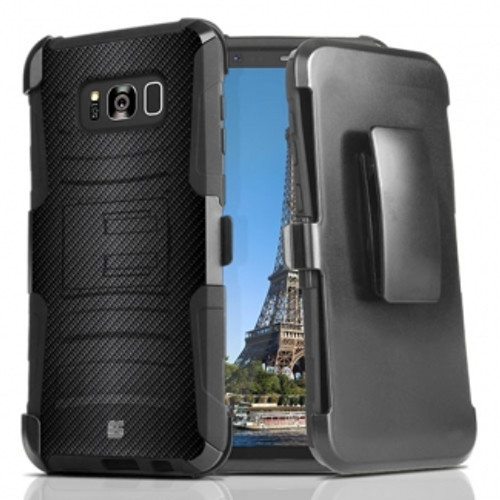 BEYOND CELL SHELL CASE ARMOR KOMBO HOLSTER FOR GALAXY S8 PLUS WITH KICKSTAND - CARBON FIBER