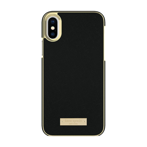 Kate Spade NY Saffiano Leather Wrap Case for iPhone X/XS - Saffiano Black/Gold Logo Plate