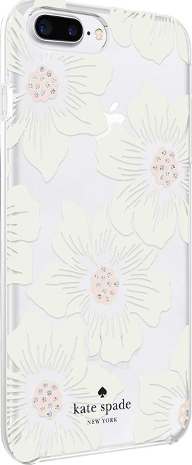 kate spade Flexible Hardshell Case for iPhone 8 Plus/7 Plus/6s Plus/6 Plus - Hollyhock Floral (Clear/Cream with Stones)