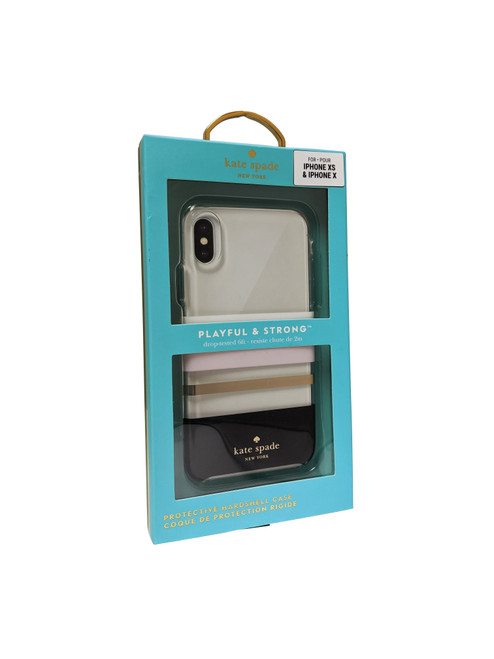 kate spade Flexible Hardshell Case for iPhone X/XS - Charlotte Stripe Black/Cream/Blush/Gold