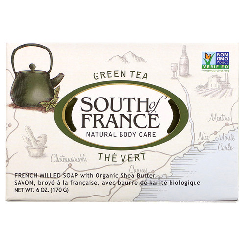 South of France  Green Tea  French Milled Bar Soap with Organic Shea Butter  6 oz (170 g)
