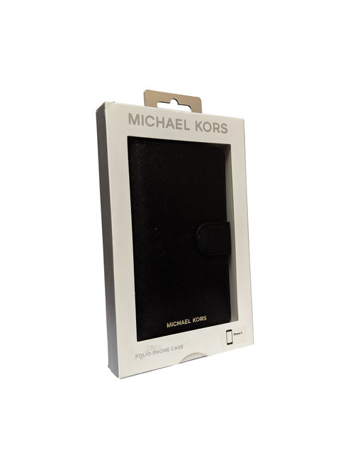 Original Michael Kors Folio Case for iPhone X/Xs- Black Saffiano Leather