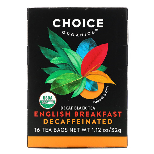 Choice Organic Teas  Decaf Black Tea   Decaffeinated English Breakfast  16 Tea Bags  1.12 oz (32 g)