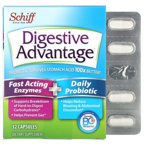 Schiff  Digestive Advantage  Fast Acting Enzymes + Daily Probiotic  32 Capsules