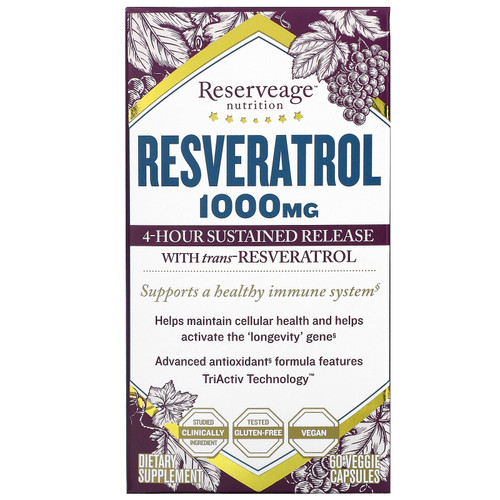 ReserveAge Nutrition  Resveratrol with Trans-Resveratrol  500 mg  60 Veggie Capsules