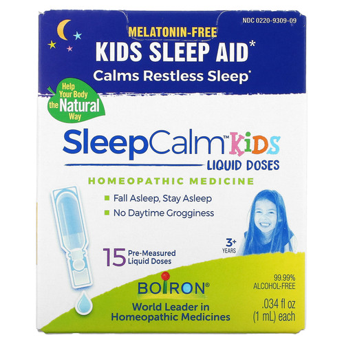 Boiron  Kids  SleepCalm Liquid Doses  3+ Years  Melatonin-Free  15 Pre-Measured Liquid Doses  0.034 fl oz (1 ml) Each