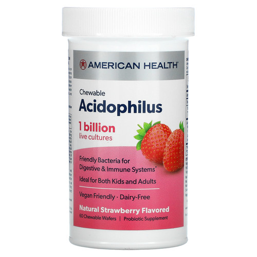 American Health  Chewable Acidophilus  Natural Strawberry  60 Chewable Wafers